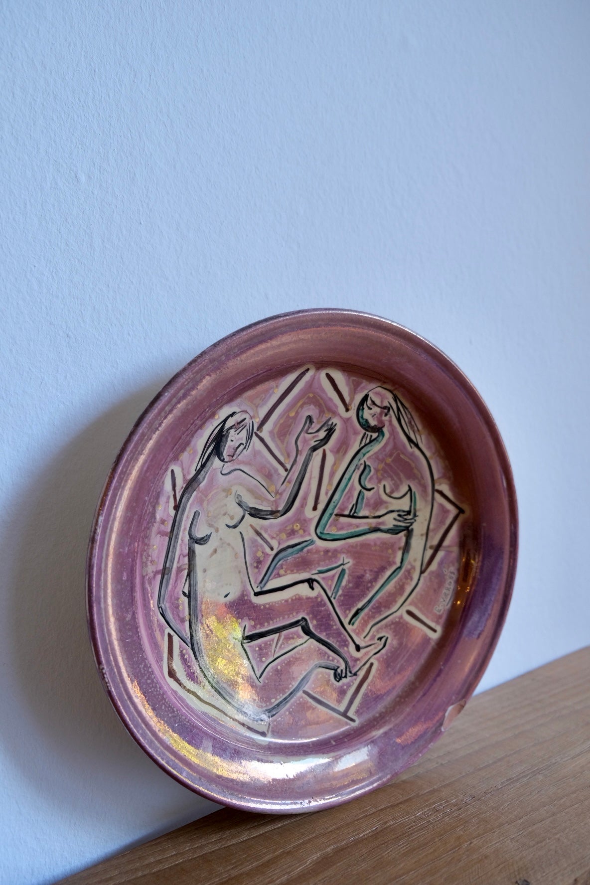 Hand-painted metallic glazed ceramic plate