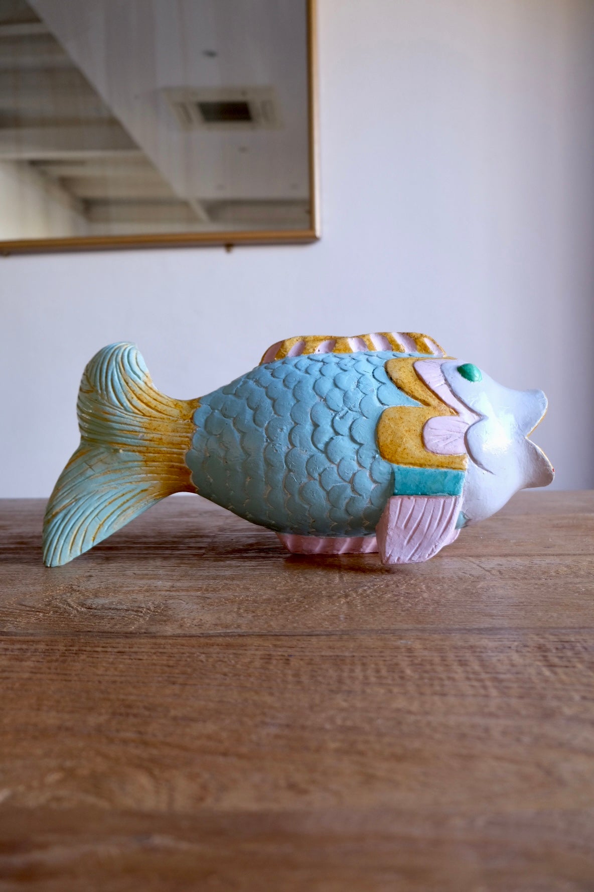 Large hand-painted wooden fish sculpture