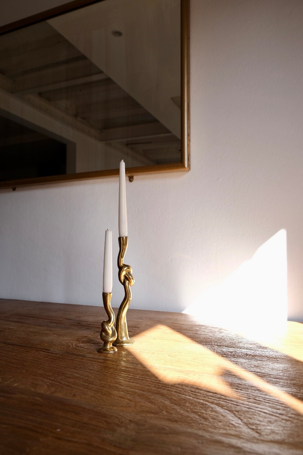 Pair of Brutalist brass candlesticks, Italy 1970s