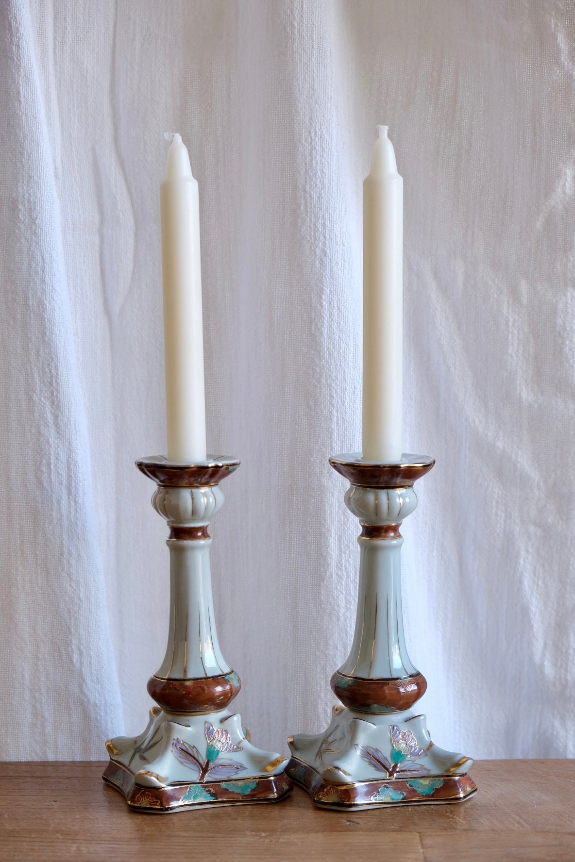 Pair of porcelain Chinese candlesticks, 20th century