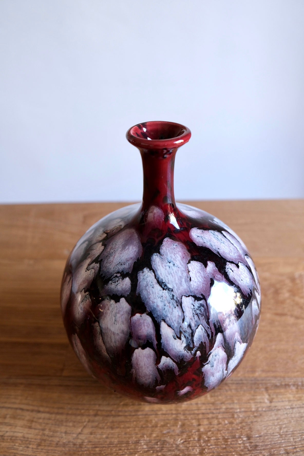 Large hand-painted fluted ceramic vase