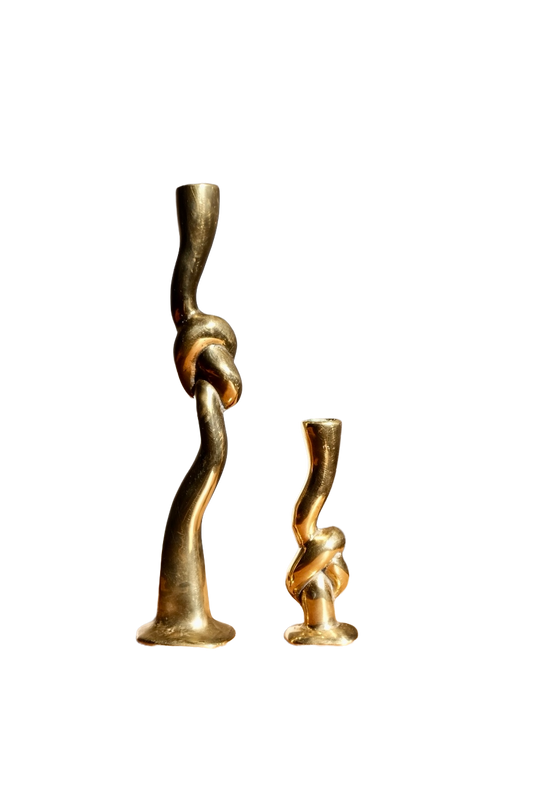 Pair of Brutalist brass candlesticks, Italy 1970s